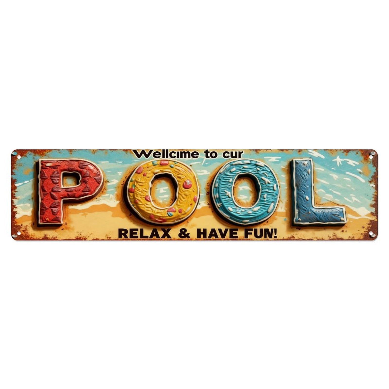 Iageret Vintage Welcome To Our Pool Relax Have Fun Metal Tin Sign Retro Wall Decor, Bar Garage Cafe Kitchen Home Wall Art Poster Decoration 4X16inches