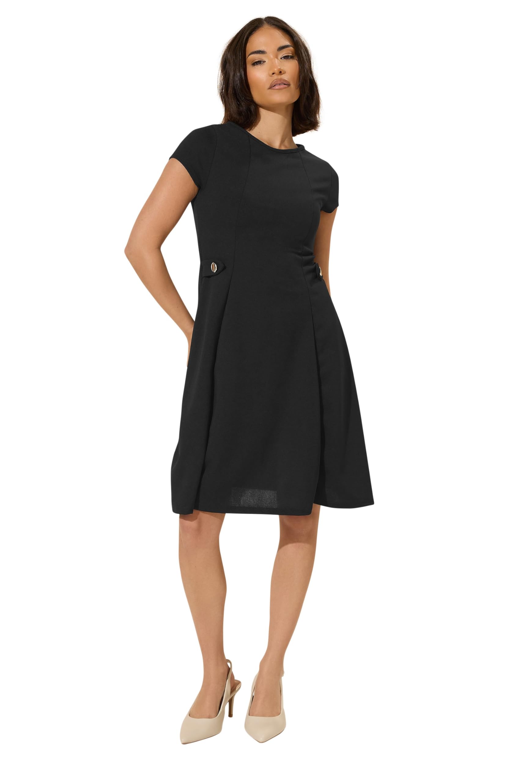 Pixiegirl Women's Black Petite Pleated Button Mini Dress Petite