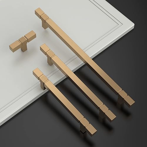 Miniatura 6 de Asidrama Paquete de 10 manijas de gabinete de cocina de bronce champán de 5 pulgadas (5.039 in), tiradores de gabinete de latón cepillado,