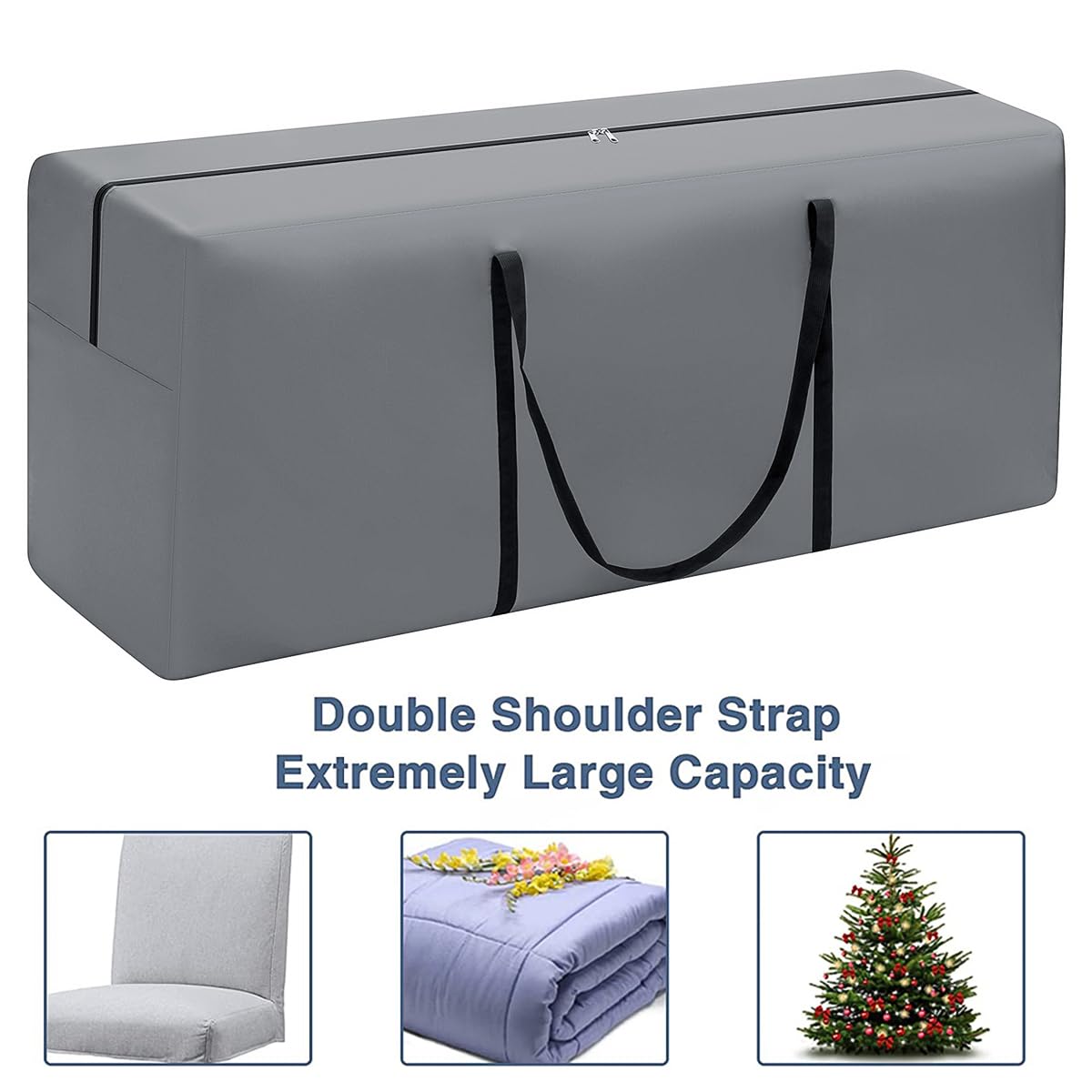 GARPROVM Borsa per cuscini da giardino, Custodia per tappezzeria cuscino sedile, Borsa portaoggetti da 200L per albero di Natale Tessuto Oxford impermeabile antistrappo, 125x32x50 cm