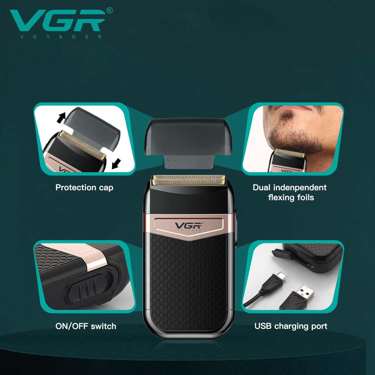 VGR V-331 Electric UltraThin Shavers for Men, 3-Speeds Electric Razor for Men, Close Shave Head Shavers for Bald Men with 1 Extra Foil Blade, 1 Travel Pouch IPX4 Waterproof Low Noise Runtime 50 Mins 2