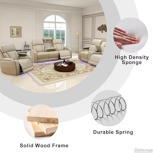 Miniatura 7 de Juego de muebles de sala de estar, sofá reclinable eléctrico con puerto USB, sofá reclinable eléctrico de cuero beige, sofá biplaza y silla