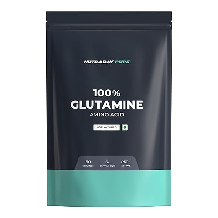 Nutrabay Pure L-Glutamine Powder, Amino Acid - Post Workout Supplement for Muscle Growth & Recovery - 250g, Unflavoured