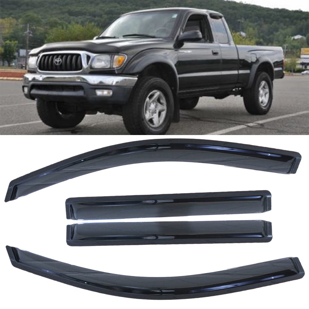 Wensdy4pcs Side Window Wind Deflectors,Outside Mount Shade Sun rain Guards,Dark Smoke Visors for 2005-2015 Toyota Tacoma Extended Cab/Access Cab Pickup TY4P07