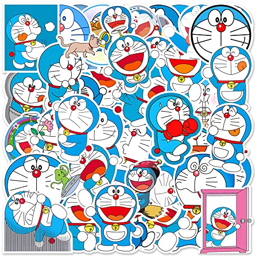 Serhuque Doraemon,Pack de 50 pegatinas para botella de agua, portátil, teléfono móvil, monopatín, bicicleta, moto, coche, parachoques, equipaje, bolsa de viaje, vinilo, anime, pegatinas para niños