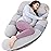 AS AWESLING 60in Full Body Pillow | Nursing, Maternity and Pregnancy Pillow | Extra Large U Shape Pillows with Detachable Side, Separate Support Pillow and Removable Cover (Velvet and Jersey Grey)