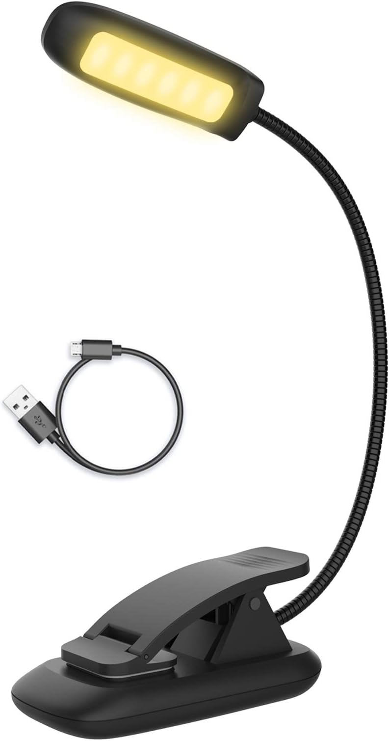 BIGLIGHT Book Reading Light USB Rechargeable, 6 LED Super Bright Clip on Light, 3 Lighting Modes Book Light for Reading in Bed at Night, Brightness Adjustable Reading Light for Kids, Black