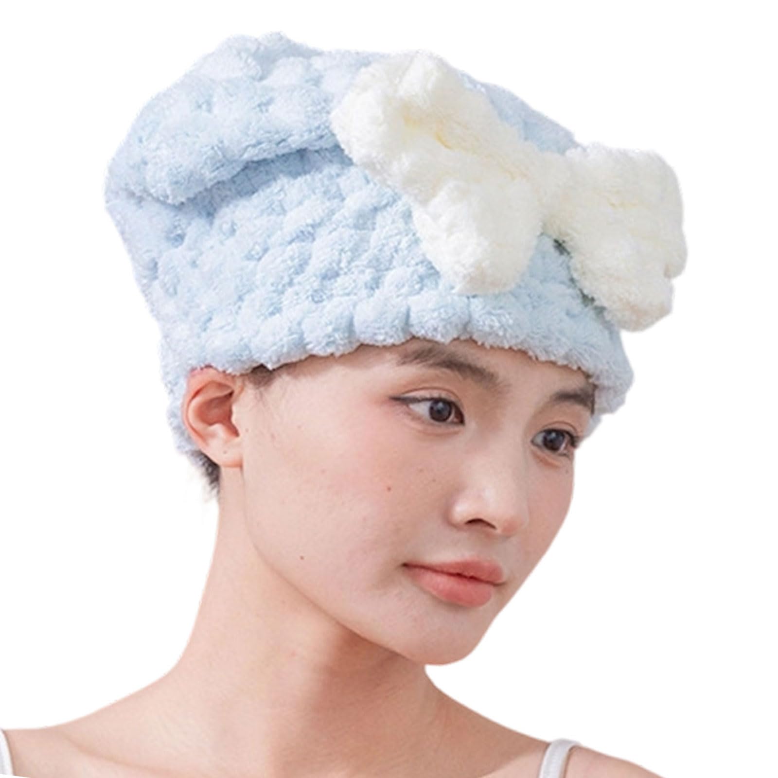 Tsophreniq Quick Dry Hair Drying Cap with Bowknot Super Absorbent Soft Fabric Hair Towel Wrap for After Bath Swimming Bath Towel Cap