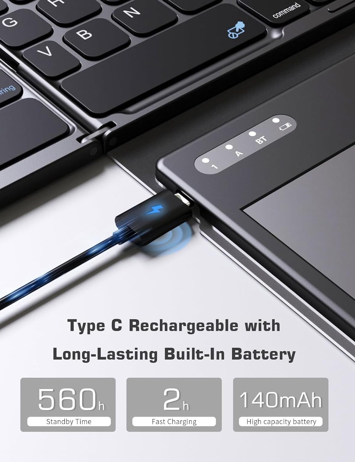 zenrich Tastiera Bluetooth pieghevole con touchpad/tastierino numerico/supporto, tastiera wireless pieghevole portatile da viaggio per Android iOS Windows Tablet Smartphone (sincronizzazione fino a 3