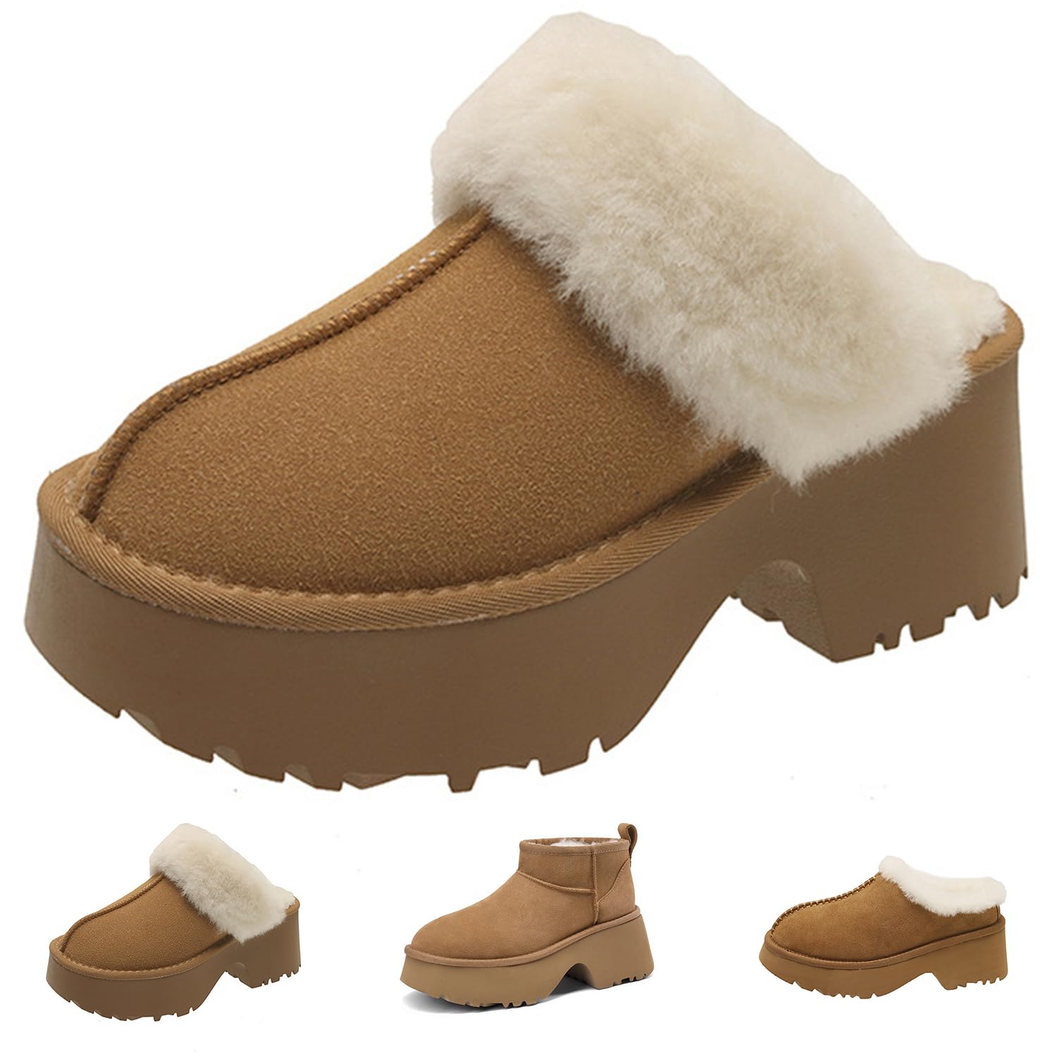 Fashion Platform Clogs for Women's Casual Outdoor Slip on Plush Lining Slippers Comfortable Outdoor Non Slip Women's Mules & Clogs