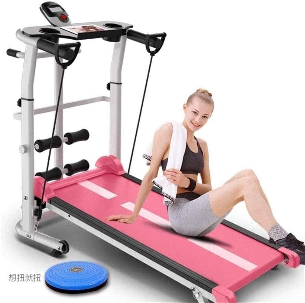 JGWHW Mechanical Power Treadmill Folding Running Training Mute Fitness Equipment Multifunction 3 In1 Twisting Waist Machine Treadmill,Pink, Home Fitness Equipment
