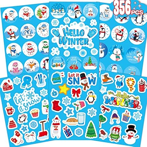 MISS FANTASY Winter Stickers for Kids Winter Holiday Snowflake Snowman Stickers Hello Winter Stickers for Envelopes Gifts Crafts Scrapbooking Winter Holiday Sticker Bulk for Teachers School Classroom Cover