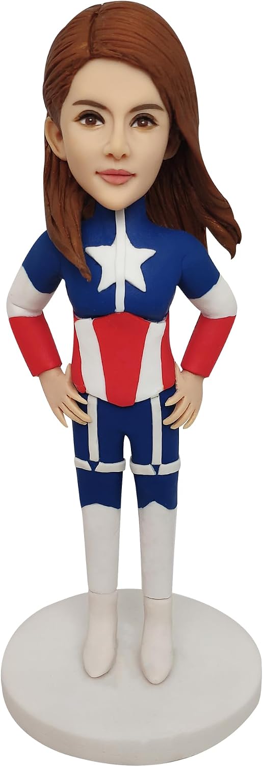 Personalized Custom Bobblehead Figures Handmade from Photo Bobbleheads Customized Superhero Figures for Dad Mum Birthday Gift Father's Day Mother's Day (Captain America Girl)