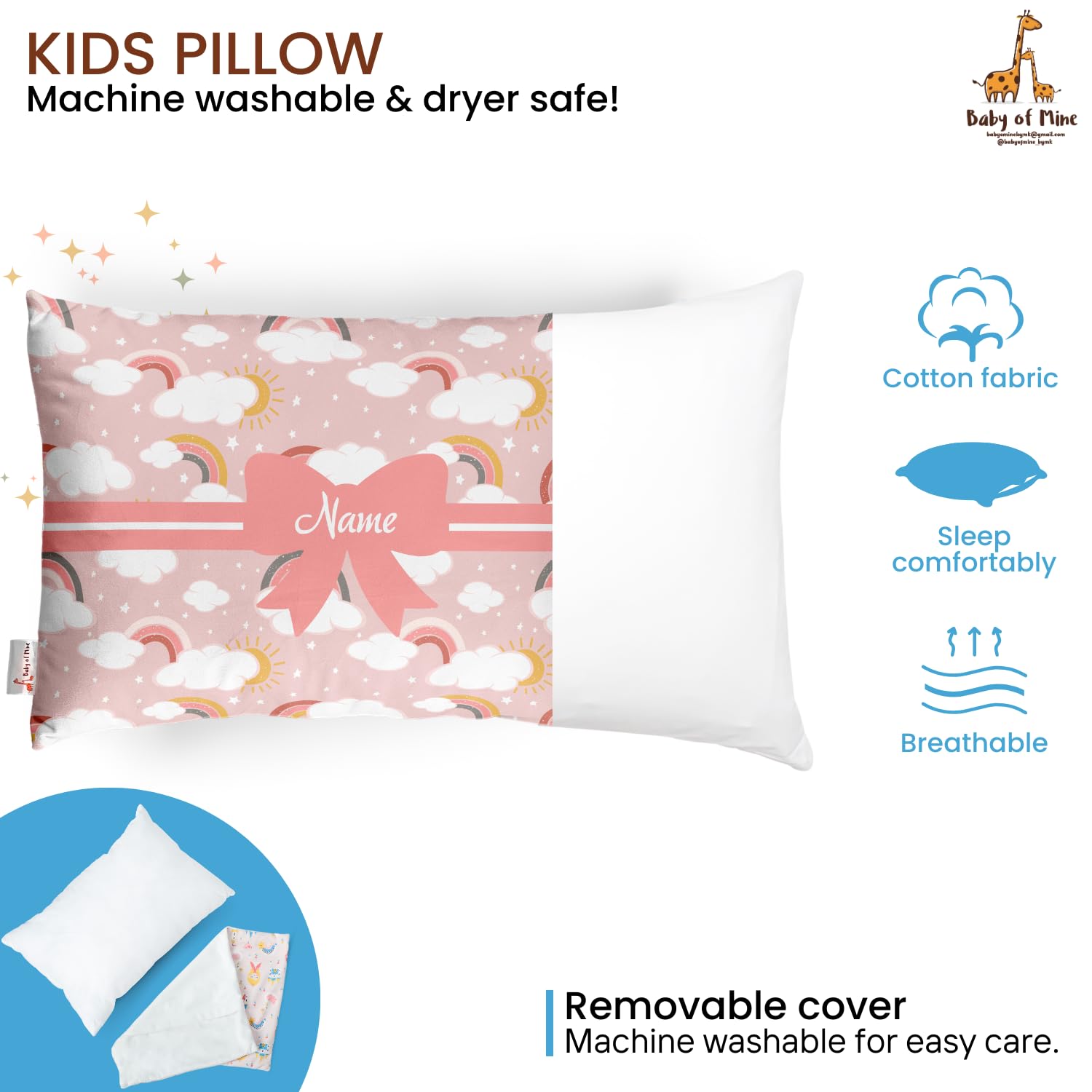 Baby of Mine Personalized Pillow for Kids – Custom Name, Super Soft Cotton Kids Cushion for 5 Years Old Kids, Adorable Prints (Pillow 13) - Image 5 thumbnail