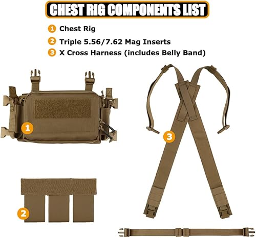 Miniatura 6 de KRYDEX Aparejo táctico para el pecho con triple 5.567.62 Mag Pouch Insert 0.354 in Mag bolsas y arnés X