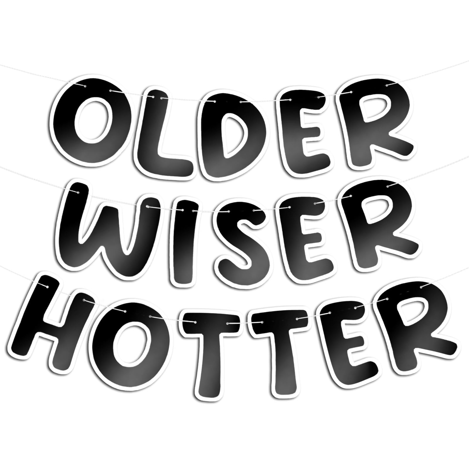 Fulmoon Older Wiser Hotter Banner Birthday sign, Bright Black and White