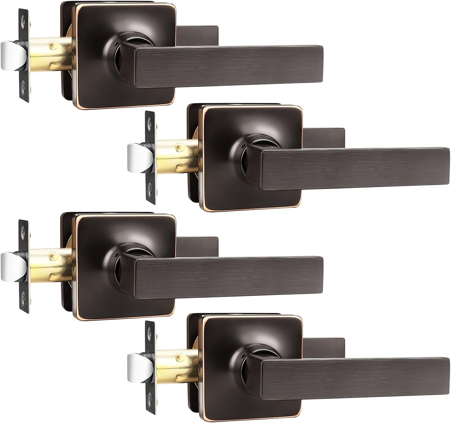 GOBEKOR 4 Pack Passage Door Handles - Oil Rubbed Bronze Interior Door Handles Hall Closet Door Levers - Keyless Square Bronze Passage Levers