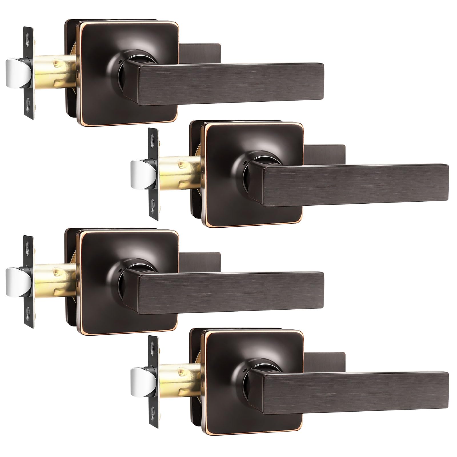 GOBEKOR4 Pack Passage Door Handles Oil Rubbed Bronze Hall Closet Door Handles Interior Lever Door Handles Square Keyless Passage Levers Bronze Door Hardware
