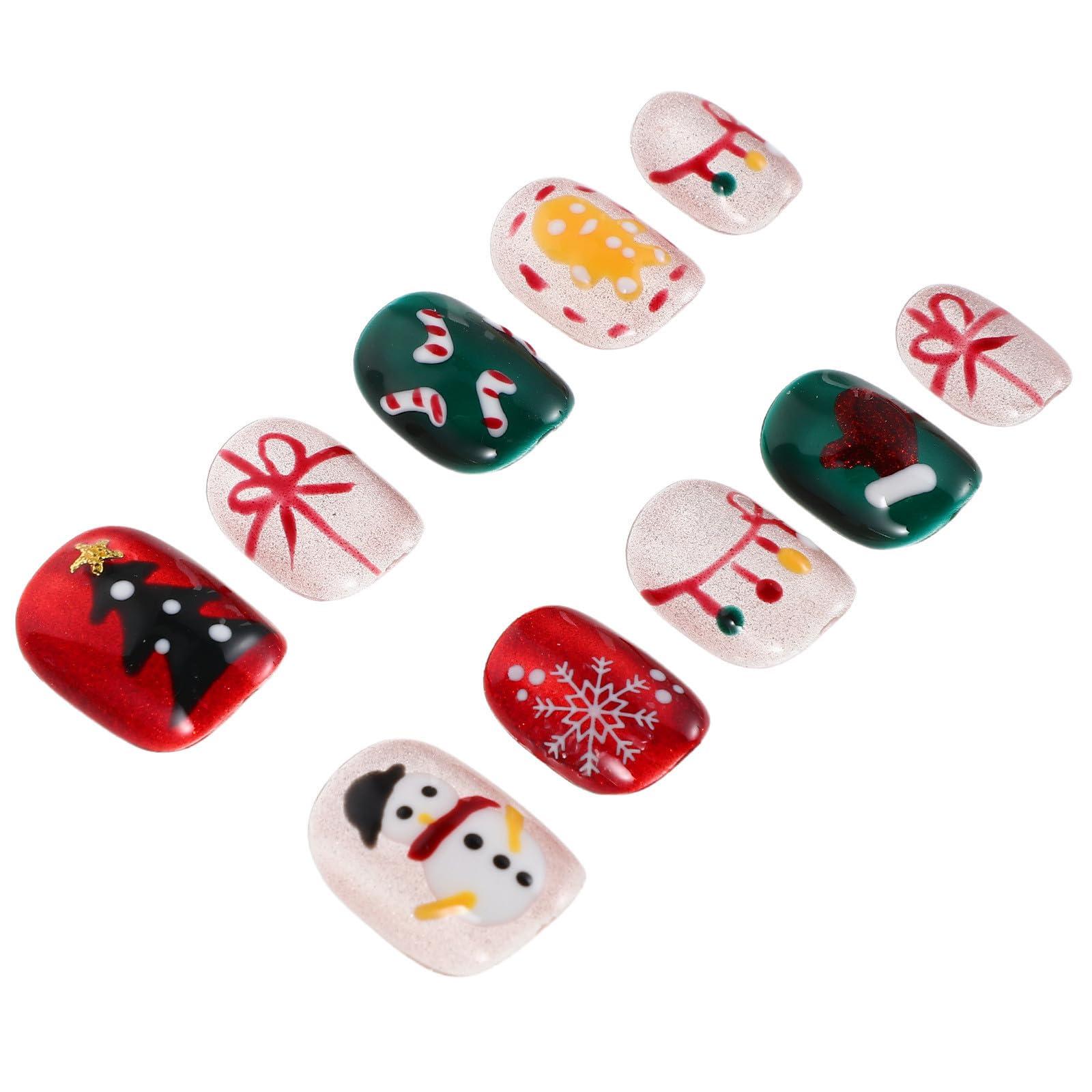 5 Sets Künstliche Weihnachtsnägel zum Aufkleben, Kurz Rund,