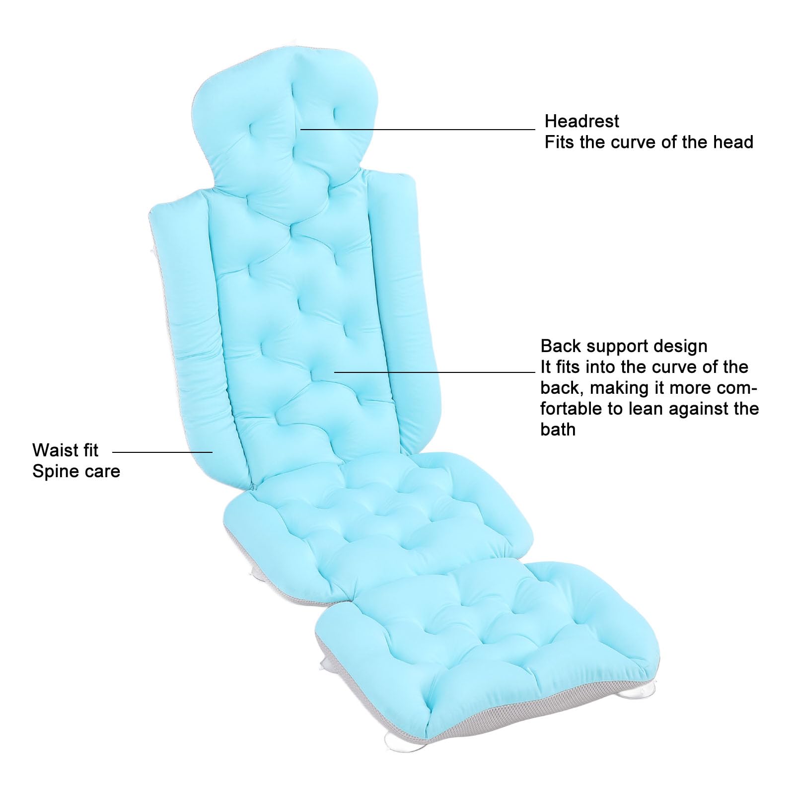 Cuscino Bagno per Tutto il Corpo Cuscino Bagno Ergonomico e Ad Asciugatura Rapida per Un'esperienza Rilassante Durante il per Adulti Morbido Poliestere 60 Cm (Blu)