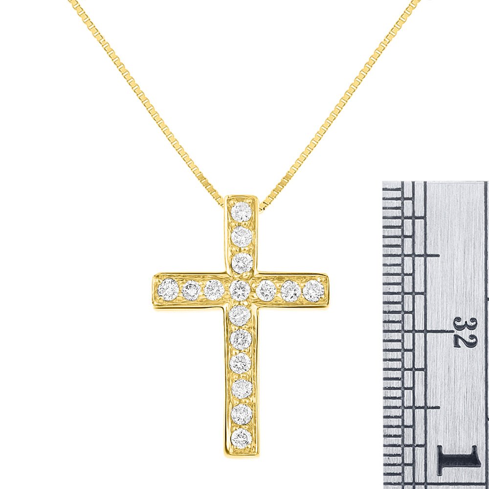 Rylos Diamant-Kreuz-Anhänger Halskette 14 Karat Gelbgold 1/4 CTTW