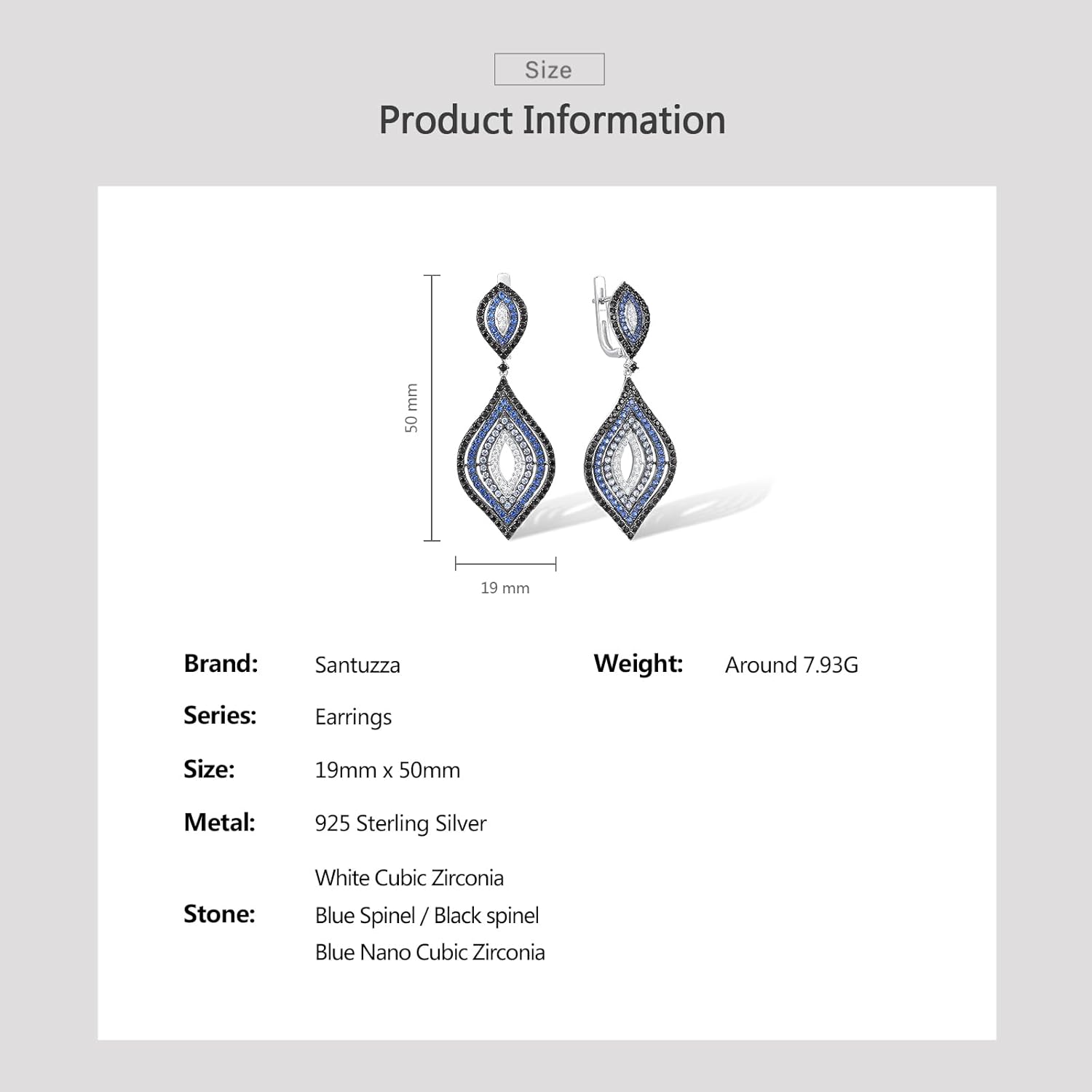 Santuzza 925 Sterling Silver Gemstone Cubic Zirconia Geometric Drop Earrings for Women - Image 5