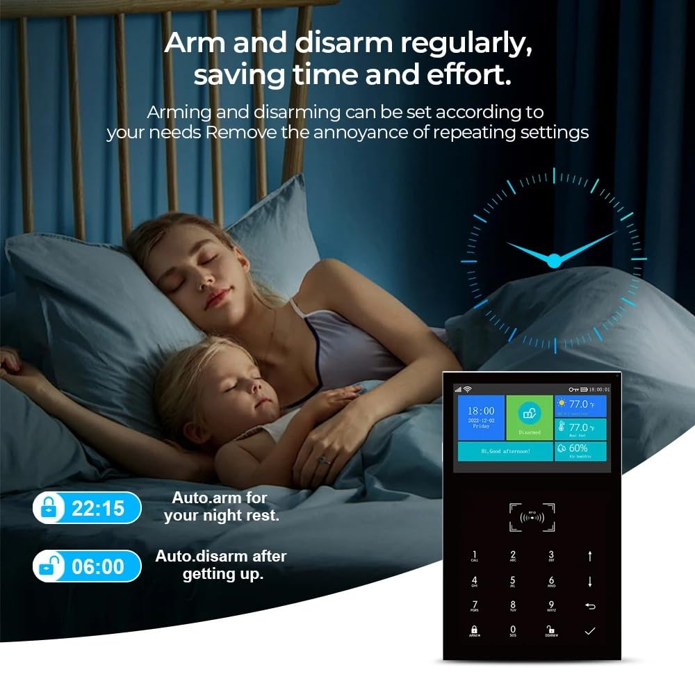 Système d'alarme de sécurité WiFi / GSM 2G sans fil Smart Home avec détecteur de mouvement PIR Capteur de porte et de fenêtre RFlD SOS Tuya Smart Life App Télécommande Prise en charge Alexa (109