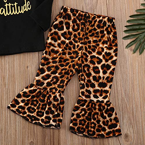 Newborn Infant Baby Girls Clothes Ruffle Long Sleeve Solid T-Shirt Tops+Cheetah Pants Autumn Clothes Outfits (Black 11, 0-6 Months)