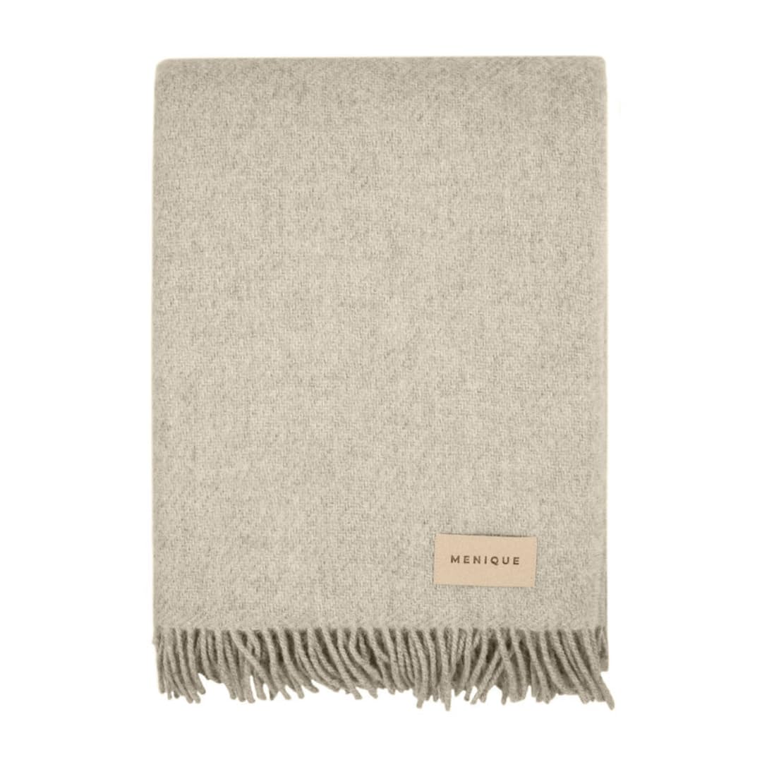 menique Plaid 100% Laine Milan 130x165 cm Beige Couverture en Laine Épaisse Style Automne Jeté Extra Fin et Chaud pour Camping Extérieur Canapé Lit