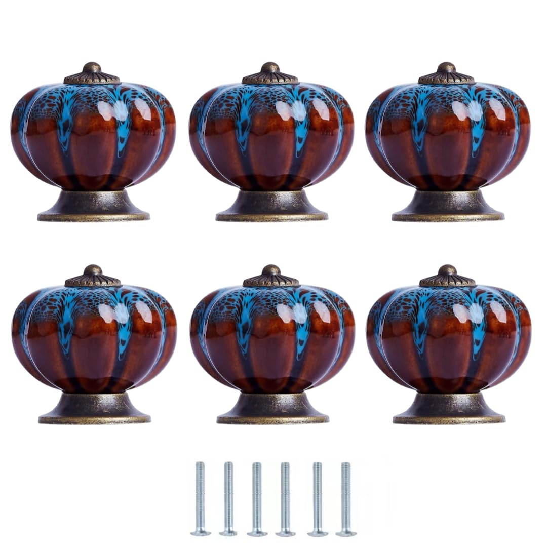 Enmrfvkz Blu Ceramic Cupboard Drawer Handle Knobs, Ceramic Zinc Alloy Cupboard Drawer Handle Door Knobs Multicolor 6 Pack(Blu)