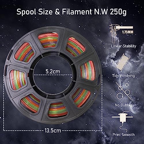 Image of TTYT3D PLA 3D Printer Filament 5 in 1 Bundle: Glow in Dark Green /Blue /Purple /Rainbow, One Spool Clear Multi Colored, Each Spool 250g, Total 1.25Kg 3D Printing Material, 250g x 5 Spools PLA