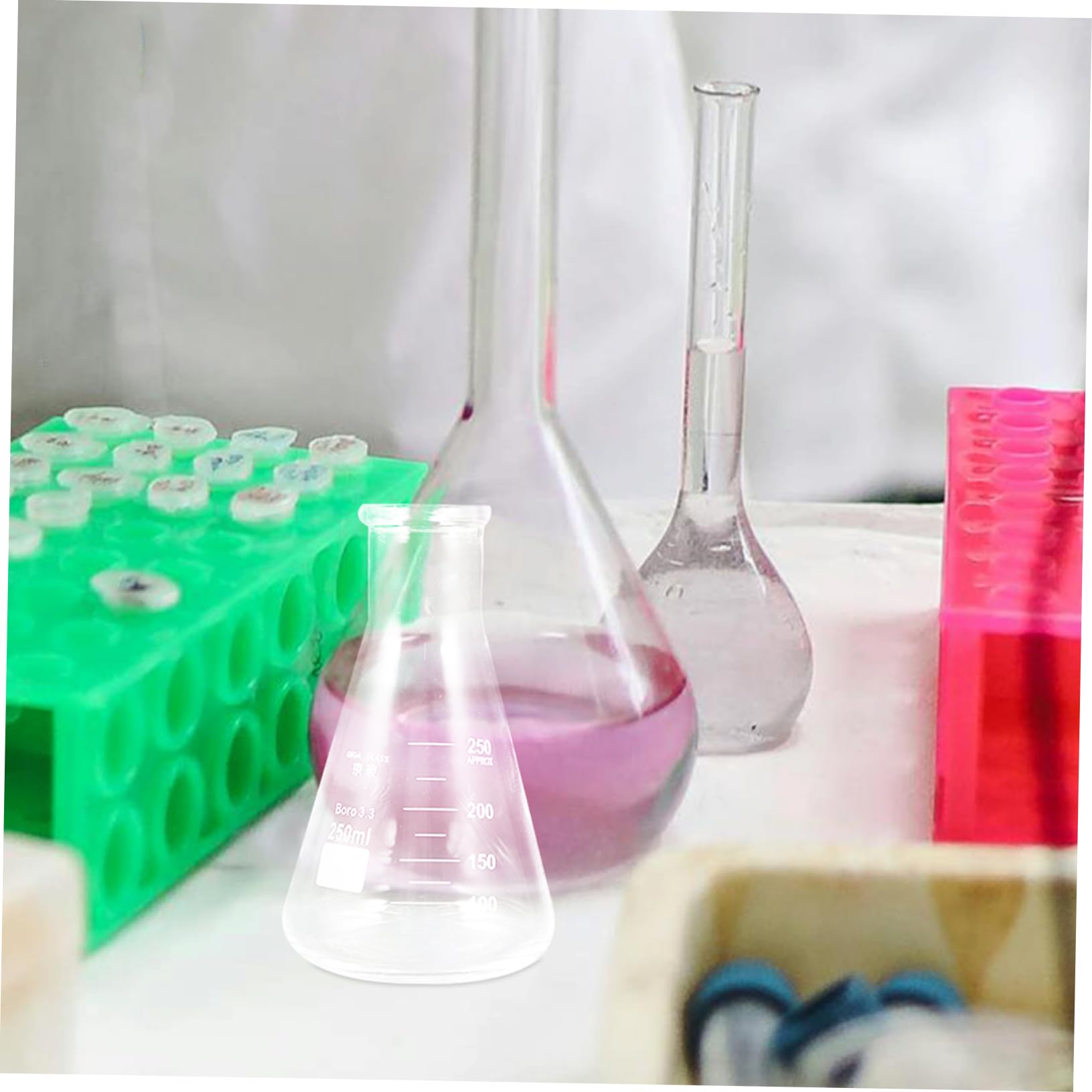 ibasenice Glass Erlenmeyer Flask- 4 Szt. Laboratoryjne Kolba Wrzące/Płaski Dół Borokrzewnikowy Szklany Sprzęt Kolby Laboratoryjnej/Dla Studentów Laboratoryjnych Zasobów Edukacyjnych (250