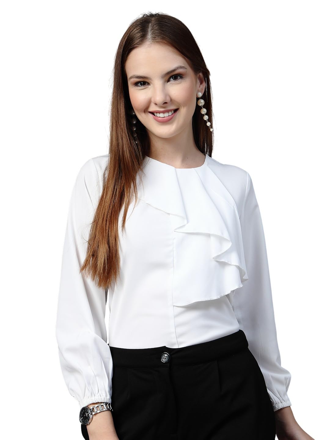 style quotient Women Solid White Polymoss Formal Top-picture-27