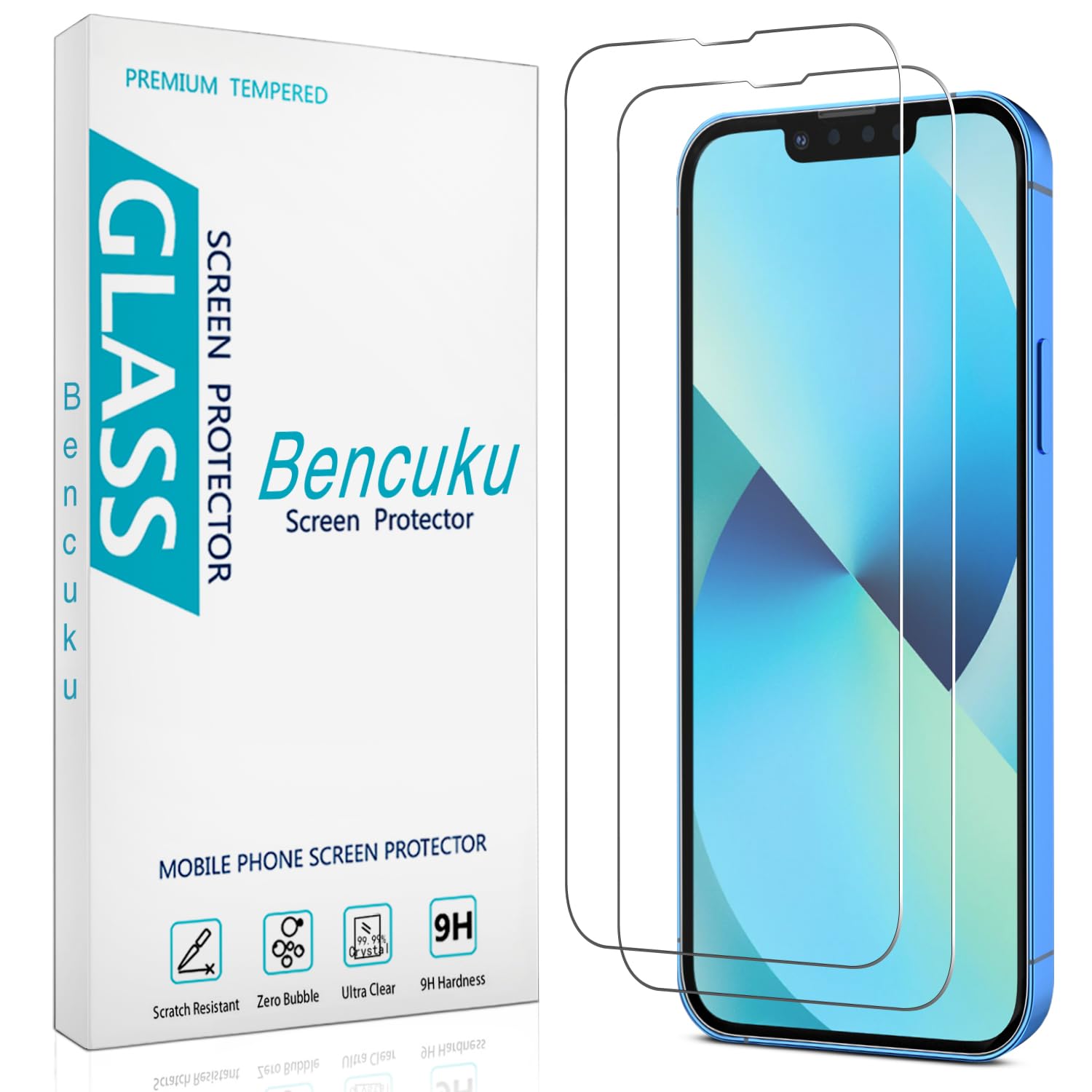 Bencuku (2 Pack) Screen Protector for iPhone 13, iPhone 13 Pro 6.1 Inch Tempered Glass, Anti Scratch, Bubble Free