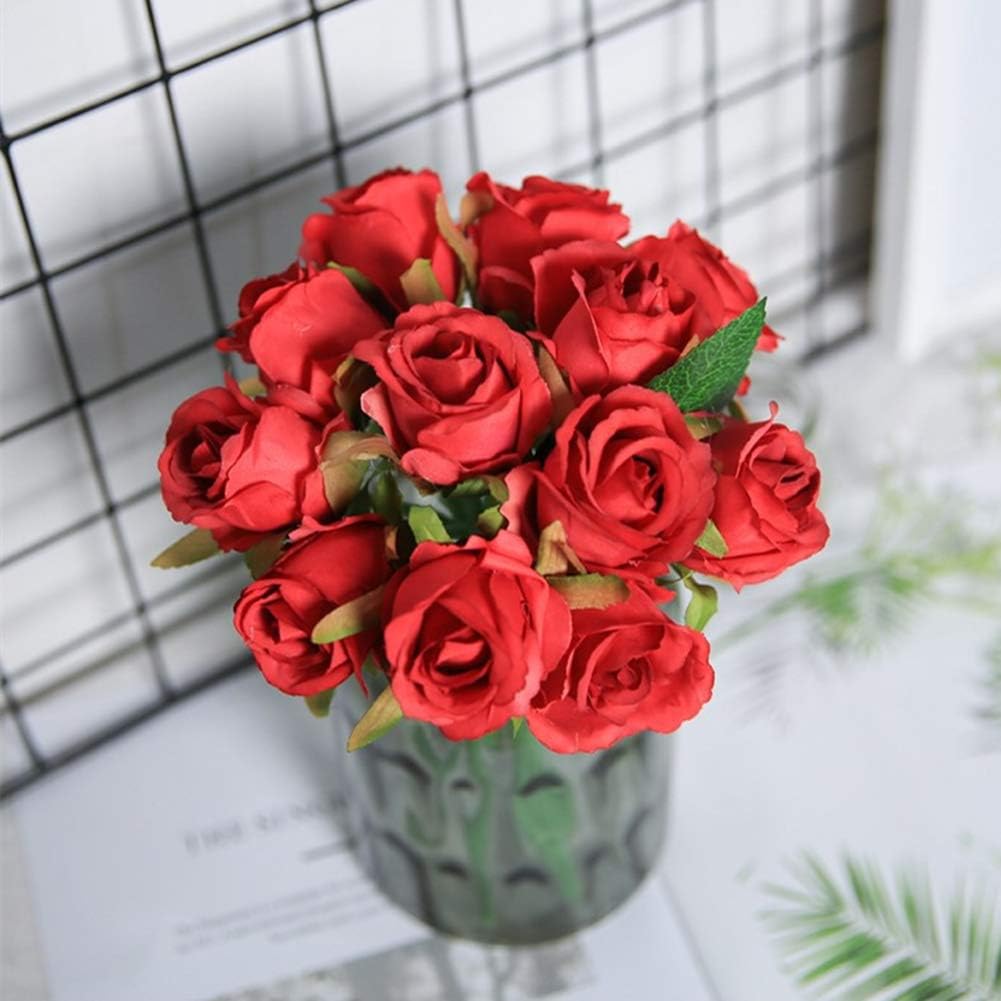 12pcs Artificial Roses Single Stem Fake Silk Flower Arrangement Bridal Bouquet Real Touch for Home Party Wedding Decoration Without Vase (Red) - Image 8