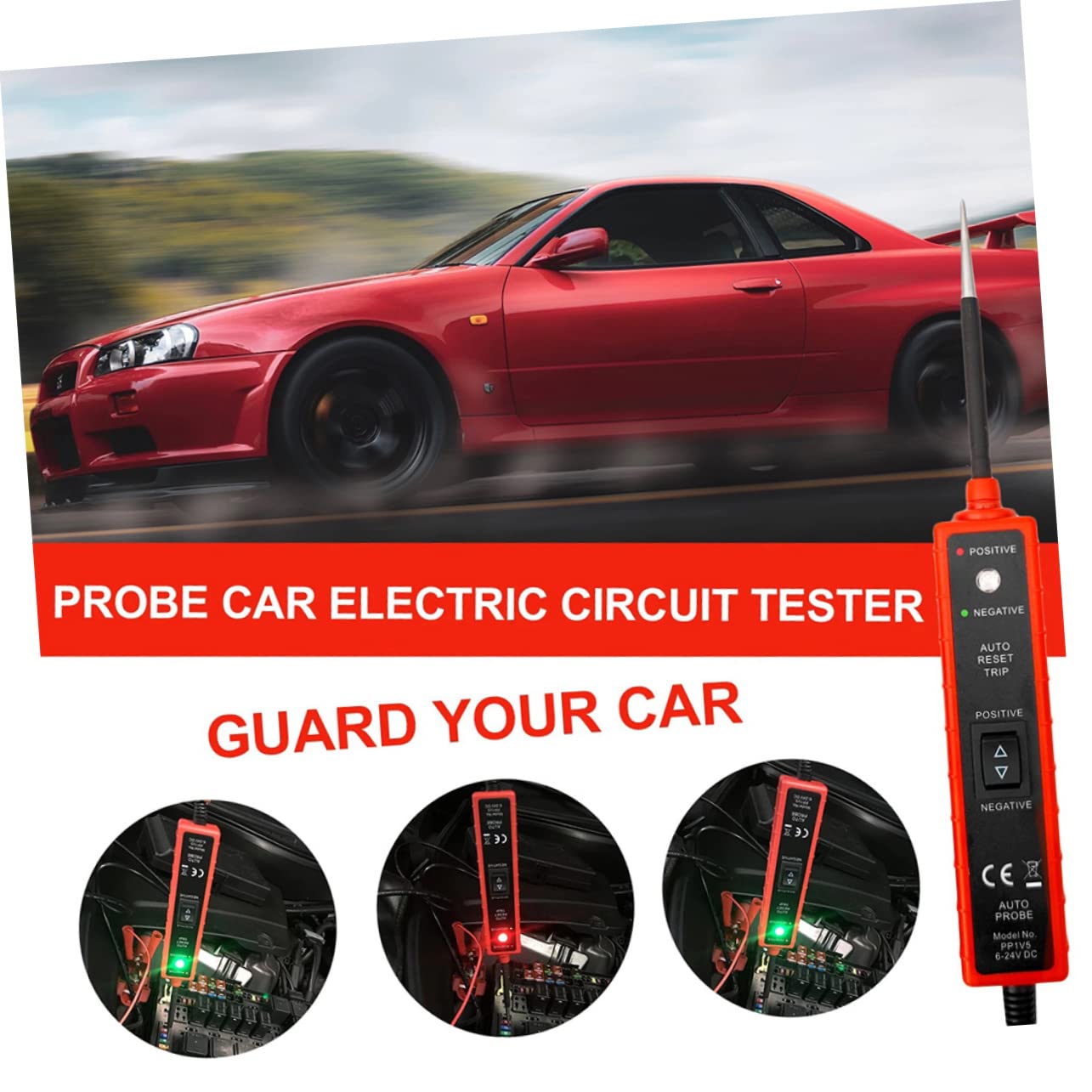 Comprobador de Circuitos Automotriz 6-24v Dc, Clips, Cable 16ft | ABS, Rojo y Negro, Conductividad, Diagnóstico, Enchufes, Sistema Eléctrico, 8A, Bornes Positivo y Negativo