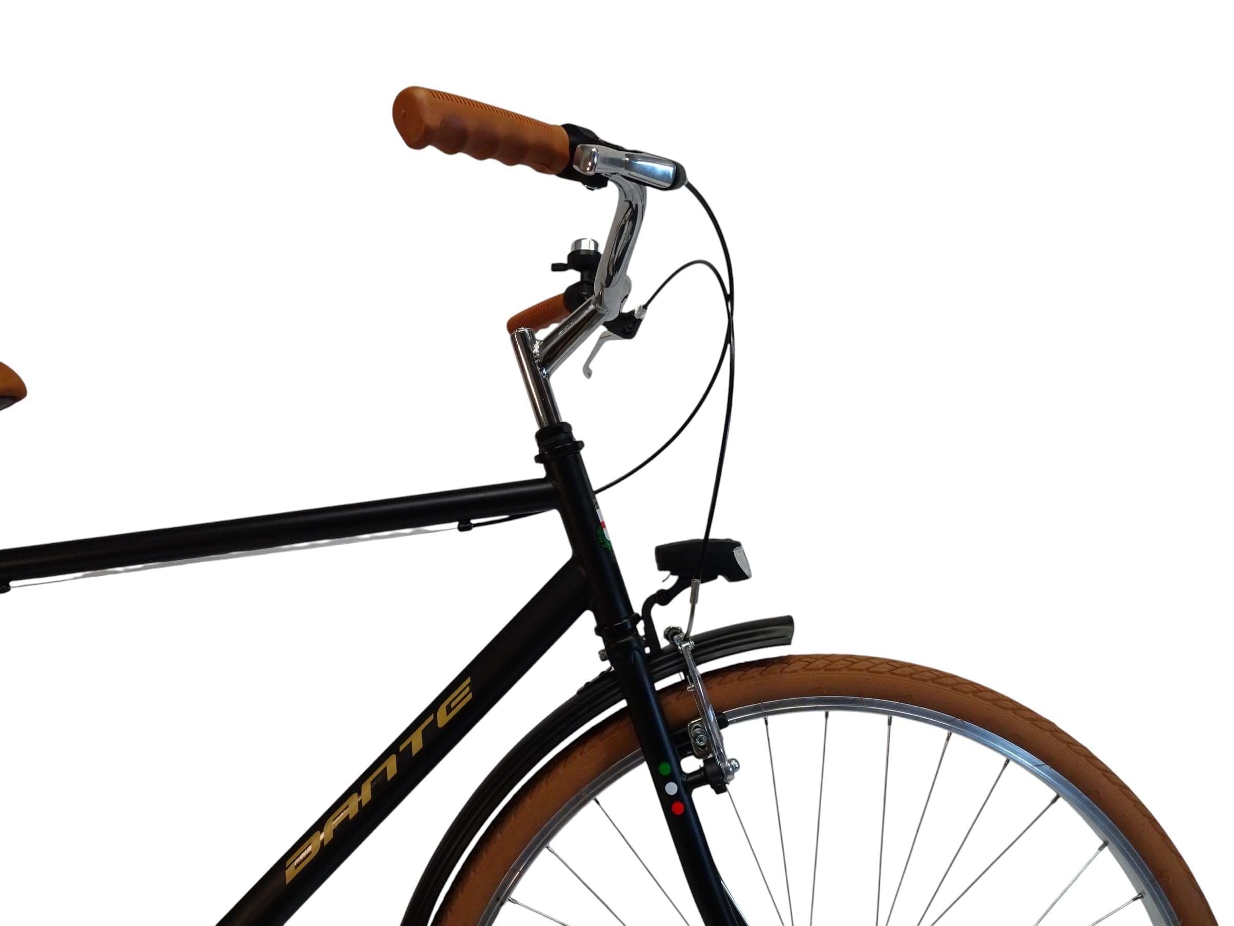 Bici da Città calssica da uomo, Telaio in Acciaio, Ruote 28", Monomarcia 1V, Freni V-Brake, con Portapacchi Posteriore e Luci, Stile Retrò, particolari miele