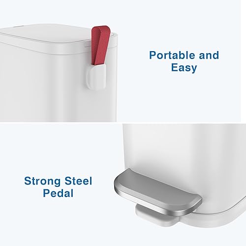 Miniatura 5 de Cubo de basura pequeño para baño con tapa de cierre suave, cubo de basura de acero inoxidable con cubo interior extraíble, cubo de basura Peadl de 5