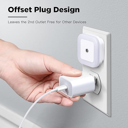 Miniatura 4 de Luz nocturna LED enchufable con sensor de atardecer a amanecer para dormitorio, baño, cocina, pasillo, escaleras, color blanco luz de día, paquete