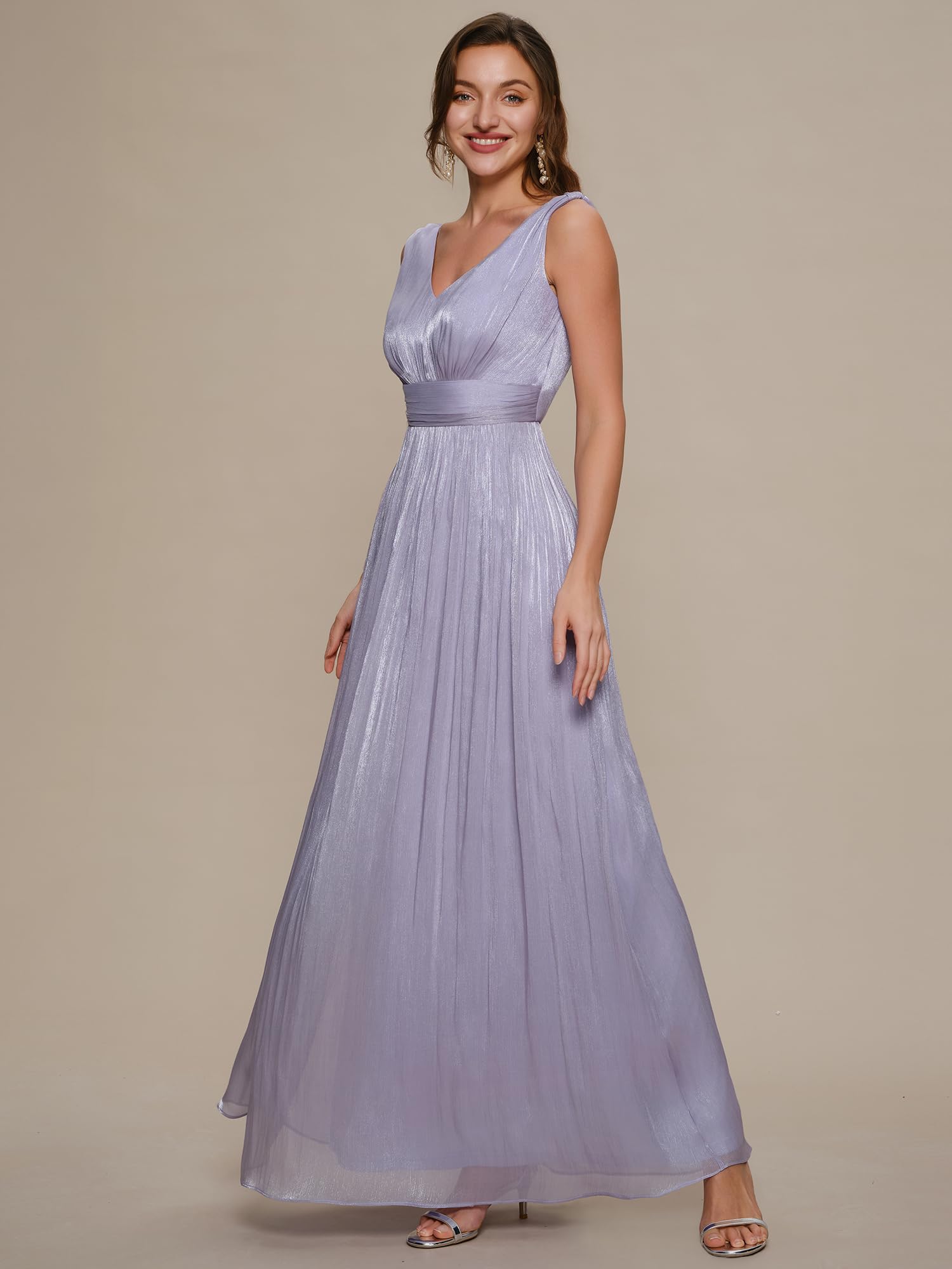 Ever-Pretty Abito Cerimonia Donna Collo a V Senzamaniche Sea-Island Filament Fabrics Maxi Gonna Svasata EE02805