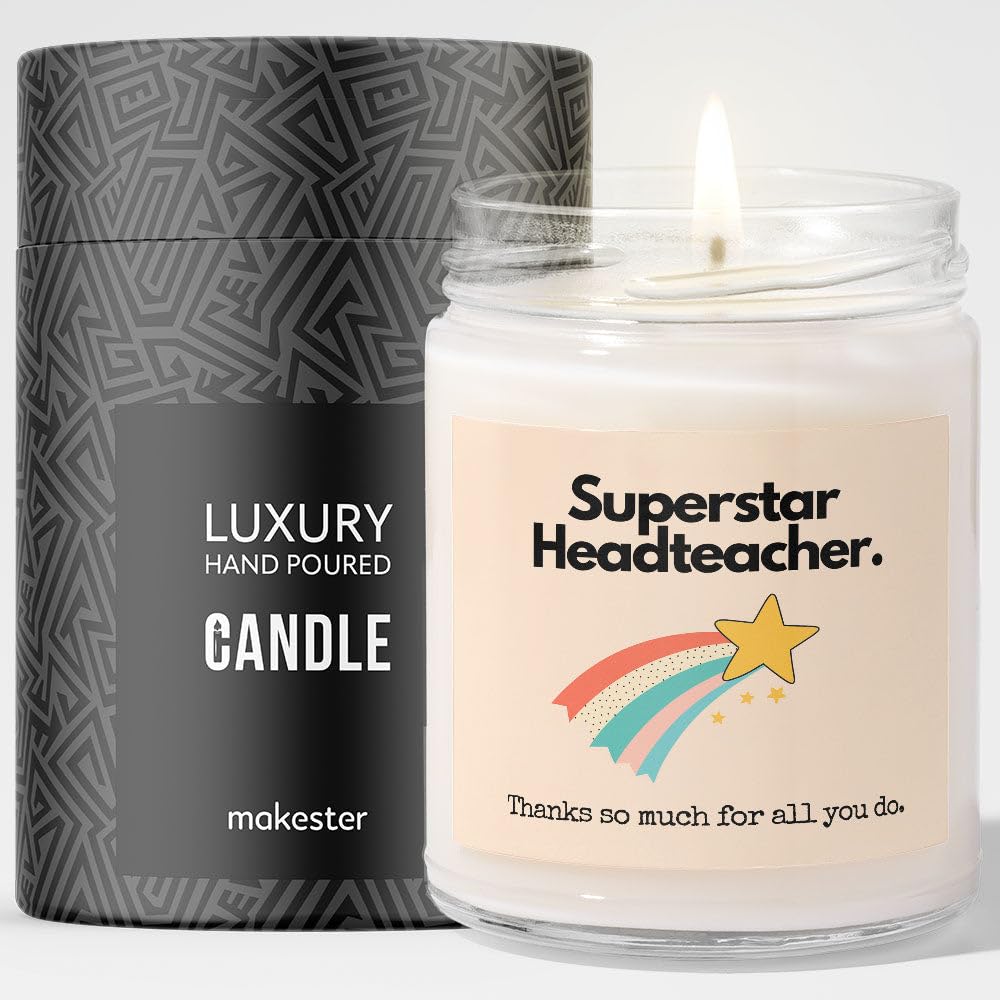 Headteacher Gifts - Luxury Soy Wax Candle - Vanilla, Jasmine, Sugared Almond - Makester