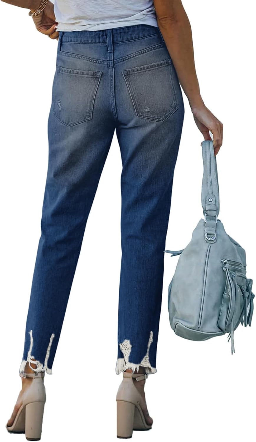 PerZeal Women's Skinny Ripped Trendy Jeans Mid Waisted Destroyed Denim Pants with Frayed Hem (Pack of 2) - Image 5