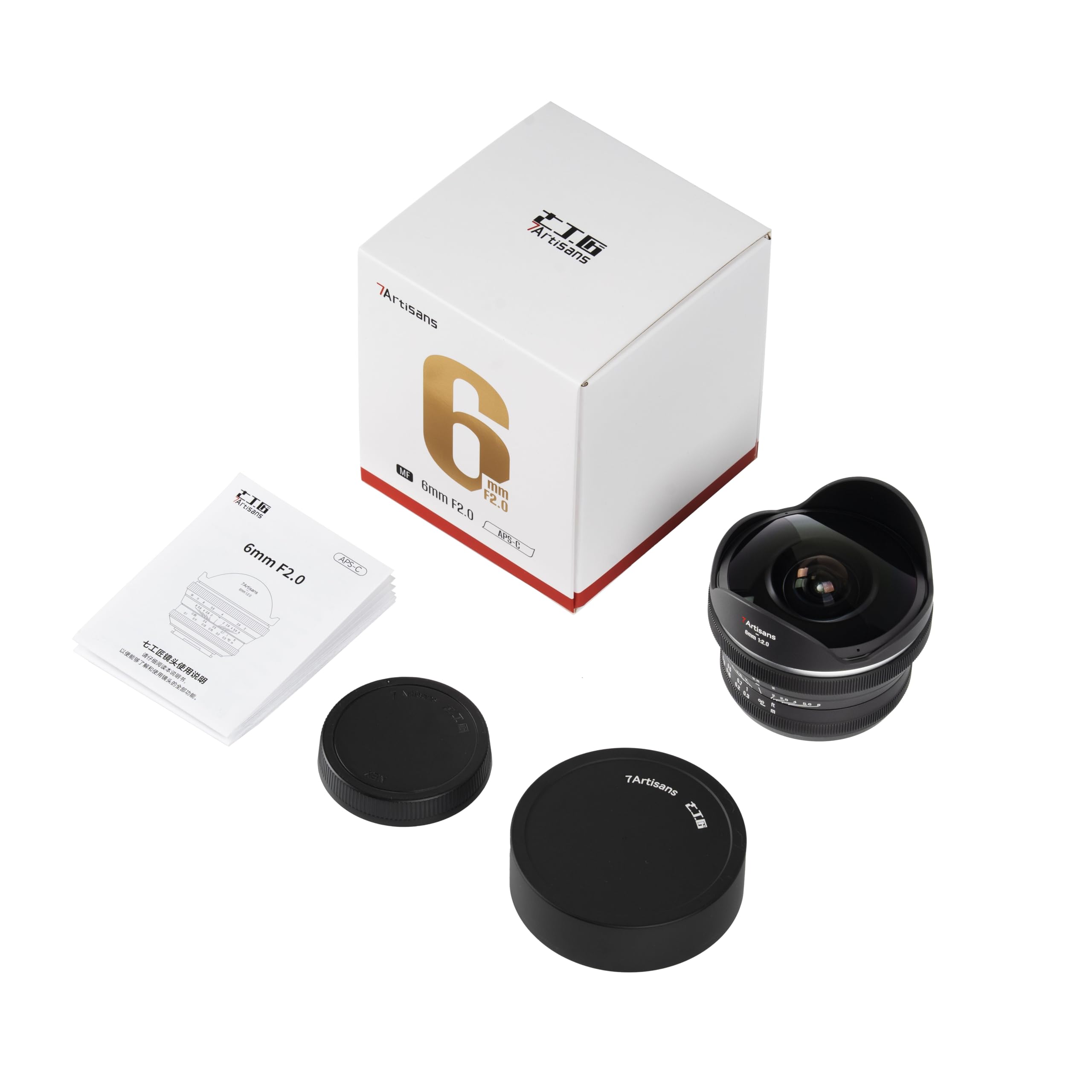 7artisans Obiettivo Fisheye 6 mm f2 APS-C ultra grandangolare, messa a fuoco manuale con angolo di 220° per fotocamere Canon RF