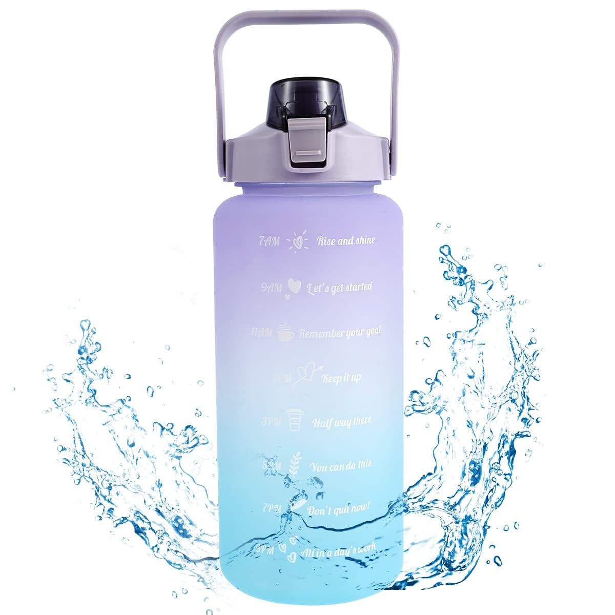 2L Gradient Color Water Bottle Sports Water Bottle Extra Large Capacity with Straw, Handle Leak-proof Frosted Texture High-Value Straw Cup