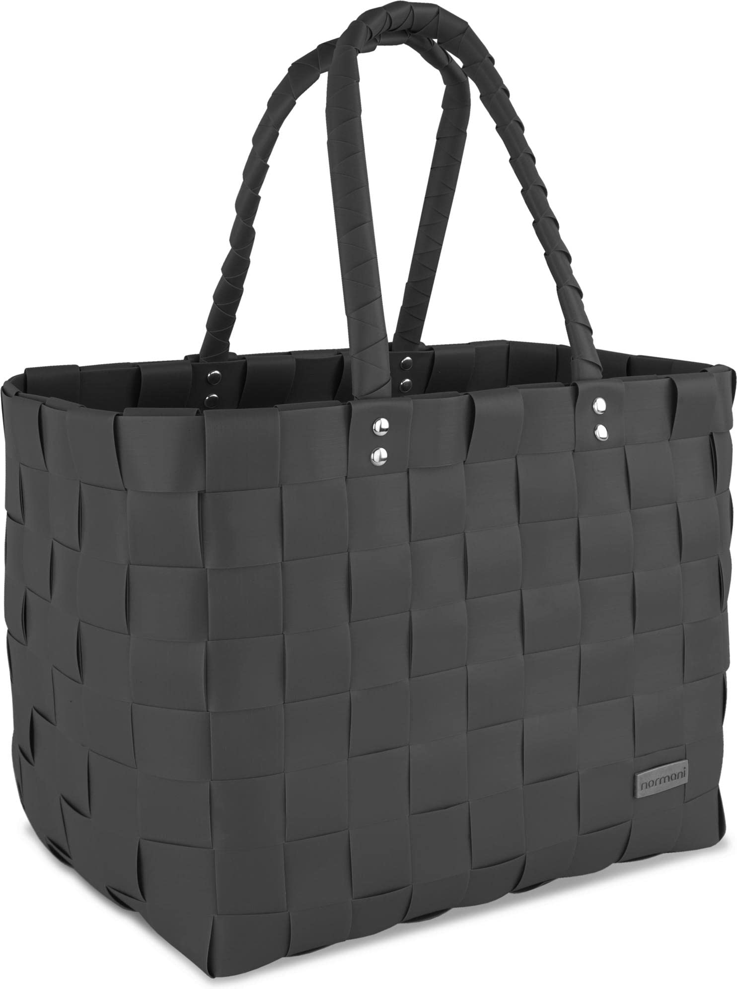 Einkaufskorb Shopper geflochten aus Kunststoff - robuster Strandkorb aus wasserabweisendem Material Farbe Schwarz