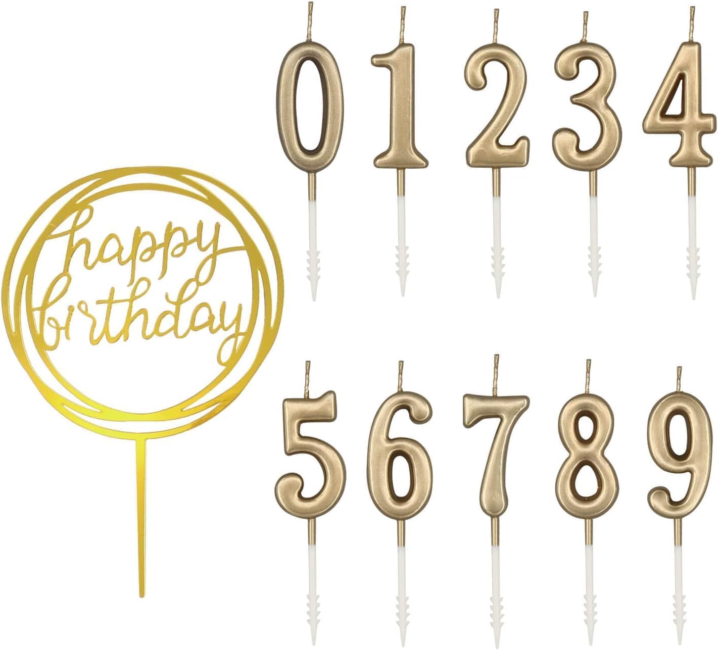 ALMEKAQUZ Number Birthday Candles 0-9, Glitter Cake Topper Decoration for Birthday, Wedding Party (Gold, Pack of 11)
