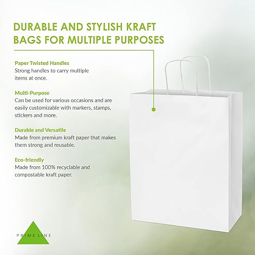 Miniatura 4 de Prime Line Packaging Paquete de 75 bolsas de compras blancas de varios tamaños con asas, bolsa de regalo de papel, bolsas de venta al por menor para