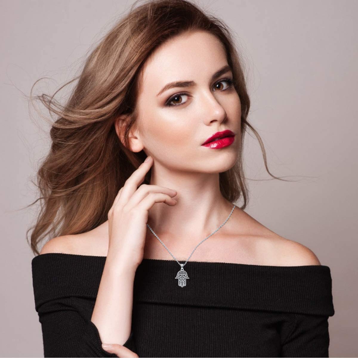 Fatimas Hand Kette 925 Sterling Silber Hand der Bösen Augen Anhänger Damen Halsketten Amulett Schmuck, Geschenke für Mamas Freundin Mädchen