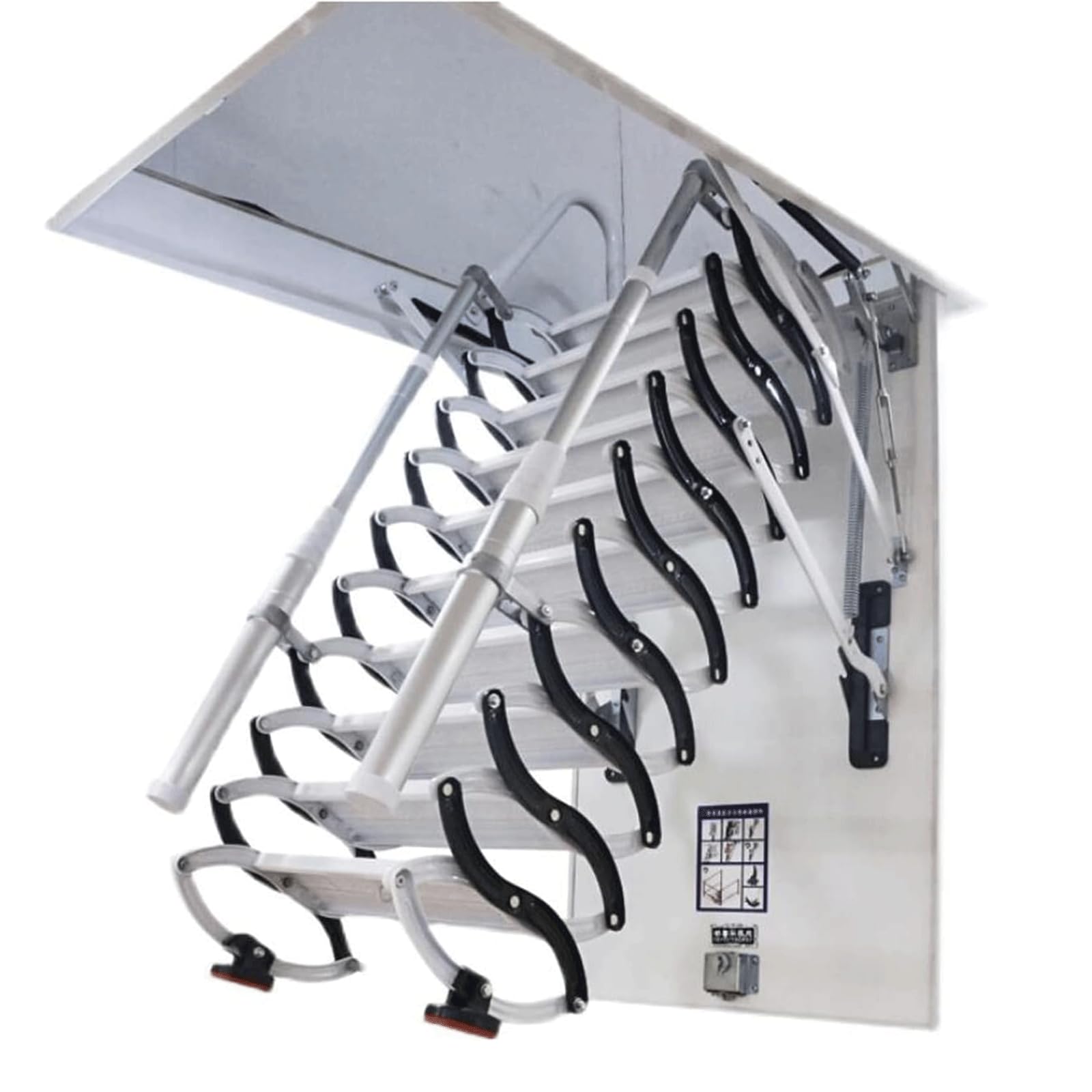 New Ladders Attic Telescopic Ladder Cold Rolled Steel Folding Ladder with Armrests Pull Down Ceiling Step Ladder Load 880lb Loft Ladder Save Space