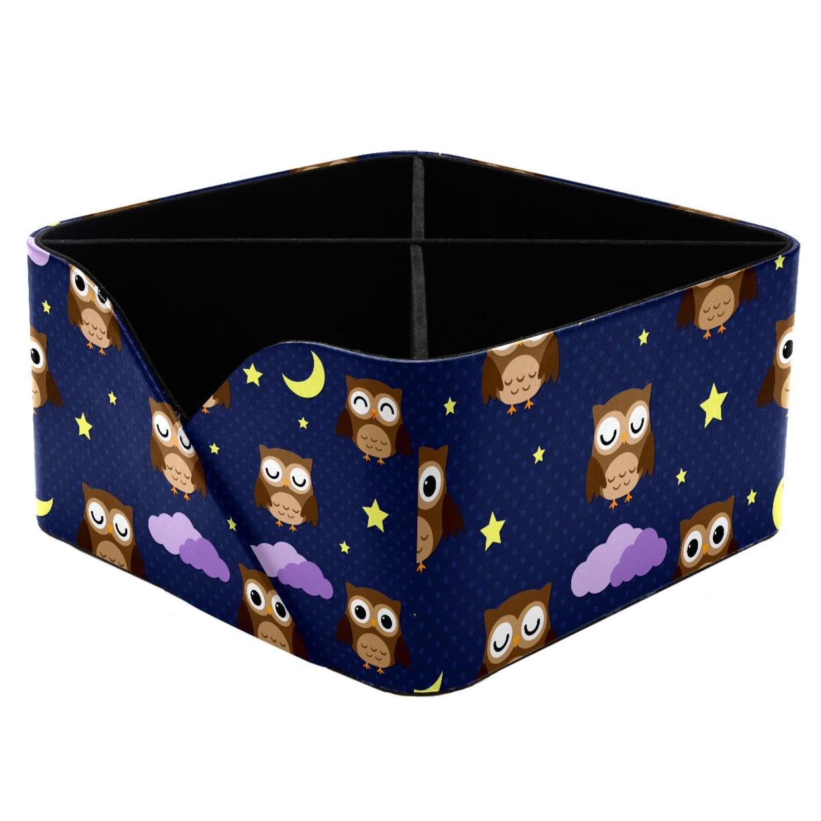 KengjuTesu Owls with Stars Desktop Organizer Pen Holder, Rectangular Pencil Cup for Office, Study and Makeup Stations